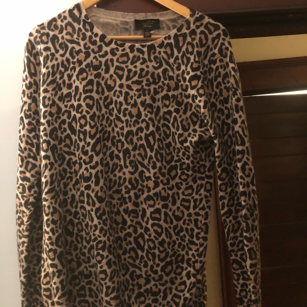 Charter Club Leopard Print Cashmere Long Sleeve Sweater